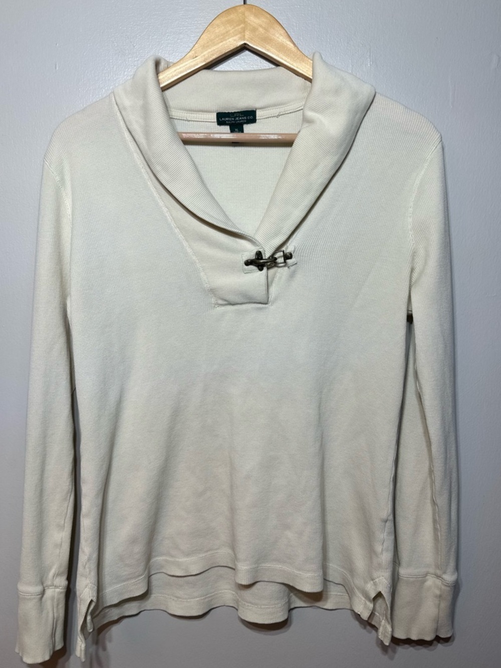 Ralph Lauren Ivory Shawl Collar Toggle buckle waffle knit Light XL #casual